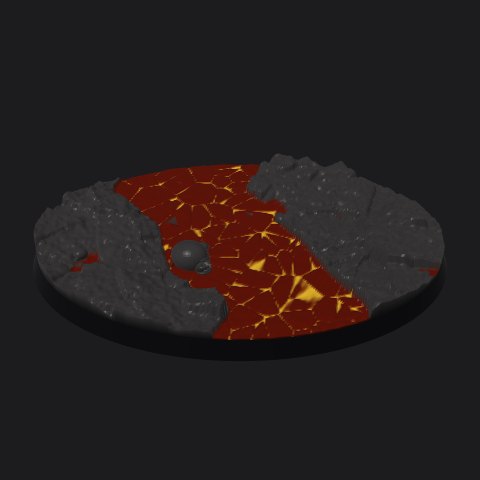 105 × 70 mm oval base, lava flow layout