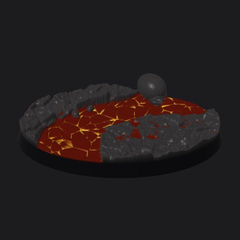 75 × 42 mm oval base, lava flow layout