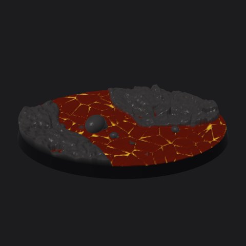 90 × 52 mm oval base, lava flow layout