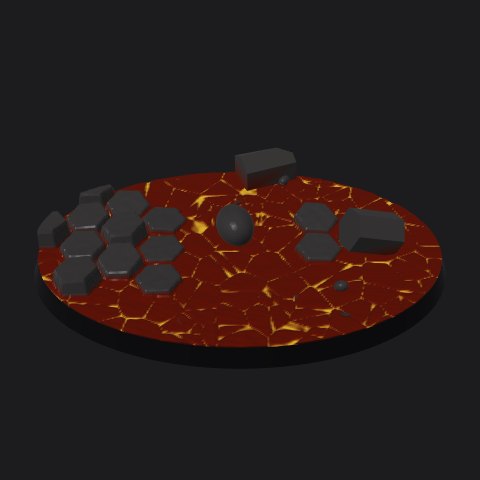105 × 70 mm oval lava base, column islands layout