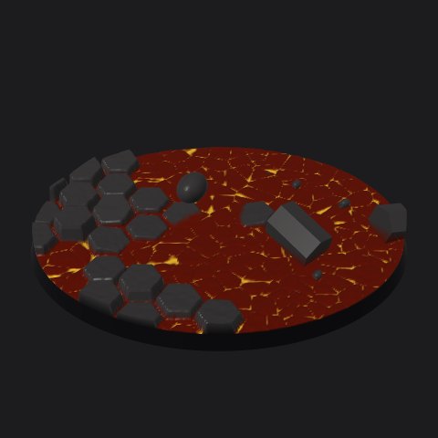 120 × 92 mm oval lava base, basalt outcrop layout