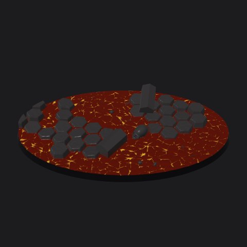 170 × 105 mm oval lava base, column islands layout