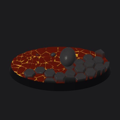 60 × 35 mm oval lava base, basalt outcrop layout