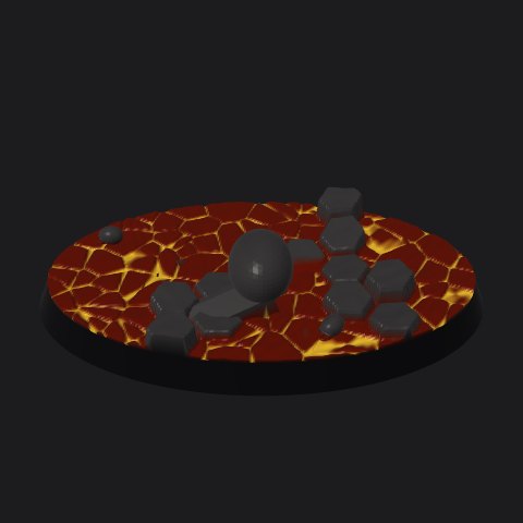 60 × 35 mm oval lava base, column islands layout