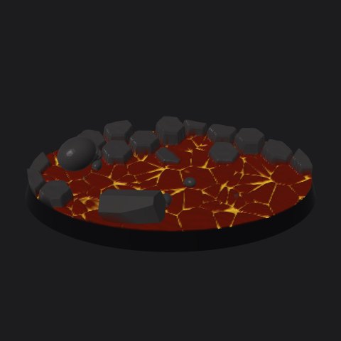 75 × 42 mm oval lava base, basalt outcrop layout