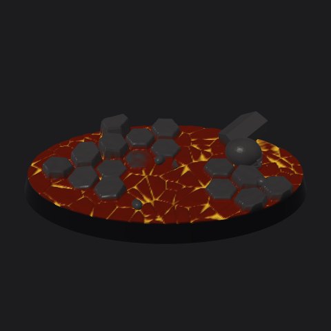 75 × 42 mm oval lava base, column islands layout