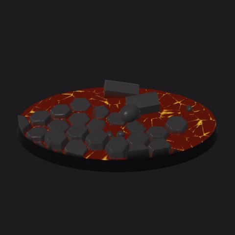 90 × 52 mm oval lava base, basalt outcrop layout