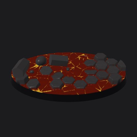 90 × 52 mm oval lava base, column islands layout